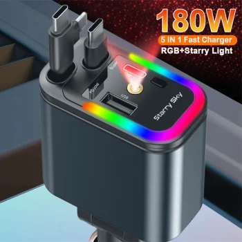 180W 5 In 1 Retractable Car Phone Charger RGB Starry Sky Light for PD/QC3.0/SCP/VOOC/FlashCharge/AFC/FlashCharge Protocols Phone – AliExpress 34