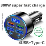 300W PD Car Charger 6 Ports Fast Charging QC3.0 USB C Car Phone Charger Type C Adapter Dual PD Super Fast with Digital Display – AliExpress 34