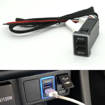 Car USB QC 3.0 USB Port Blue LED Light Car Phone Charger Quick Charging Adapter with Cable For Toyota Corolla Camry Prado – AliExpress 34