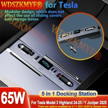 For Tesla Model 3 Model Y 2021-2025 65W / 45W USB Shunt HUB 5 IN 1 Intelligent Docking Station Car Adapter Powered Fast charging – AliExpress 34