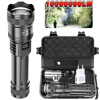High-power Led Flashlight USB Rechargeable Torch with Display Zoomable Light with Battery Camping Hiking Lantern Emergency Lamp – AliExpress 39