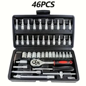AIRAJ NEW Car Repair Tool Kit 46/53 Piece/Set Socket Set Car Repair Tool Ratchet Torque Repairing Tool Set Wrench Combo Auto