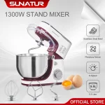 SUNATUR 5.5L Stand Mixer 1300w Planetary food Processor Timed dough kneader electric kitchen blender cream whipper Filling Mixer