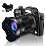 4K Digital Camera for Photography, 56MP Autofocus Vlogging Camera for YouTube Travel, 3″ 180°Flip Screen & Lens Hood 16X Zoom, 32GB SD Card for Teens & Beginners Carbon Black