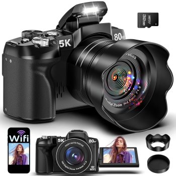 5K Digital Camera – 80MP WiFi Cameras for Photography – Fast Autofocus Vlogging Camera for YouTube – UHD Video Camara for Beginner Travel with 3″ 270° Flip Screen, 18X Zoom,…