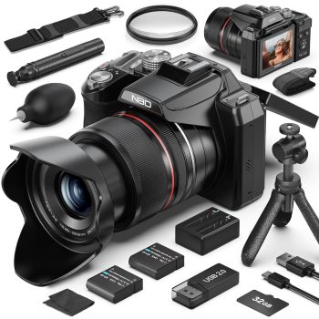 8K & 64MP Professional Cameras for Photography, 64X Zoom (16X Optical + 4X Digital) with Moon Mode, 180° Flip Screen, WiFi, Micro HDMI, 64GB Card & 2 Batteries, Digital Camera…