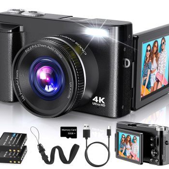 Duluvulu 4K Digital Camera for Photography Autofocus, 2026 Latest 48MP Vlogging Camera for YouTube with SD Card, 2 Batteries, 3″ 180°Flip Screen Compact Travel Camera for Teens…
