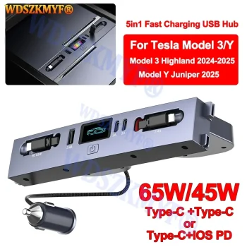 For Tesla New Model Y Juniper 2025 Model 3 Highland 2024 65W 45W Central Control Fast Charging TPYE-C USB HUB Expansion Dock &ndash; AliExpress 34
