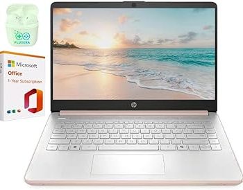 HP 14″ Business Laptop, 1-Year Microsoft Office 365 with Copilot AI, Dual-Core Intel Processor, Win 11, PLUSERA Earphones, Rose Gold–Best Value (Rose Gold, 16GB RAM | 1.1TB…