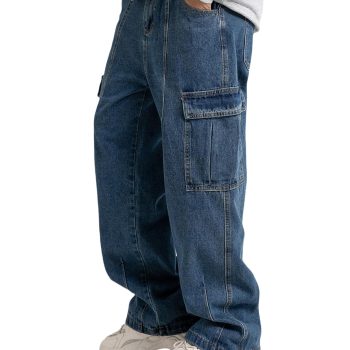 Mens Baggy Jeans for Men Women Y2k Skater Vintage Plain Pants Multiple Pockets Casual Wide Leg Loose Fit Cargo Denim Jeans
