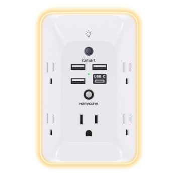 Outlet Extender with Night Light, HANYCONY Multi Plug Outlet, USB Wall Charger Surge Protector 4 USB Ports(1 USB C), Power Strip Electrical Outlet Splitter Expander for Home…