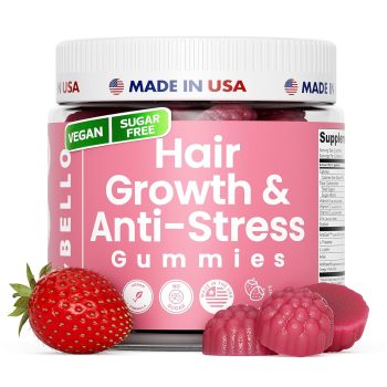 Trybello Hair Growth & Anti-Stress Gummies for Women | Powered by AnaGain — Plant-Based Biotin | Sugar-Free, Vegan Hair Supplements | Gluten-Free Gummy Vitamins for Thicker…