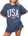 USA T-Shirt for Men, Women, Unisex – Vintage American Flag Graphic Tee – Patriotic Short Sleeve Crew Neck Top – 100% Cotton