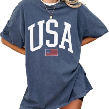 USA T-Shirt for Men, Women, Unisex – Vintage American Flag Graphic Tee – Patriotic Short Sleeve Crew Neck Top – 100% Cotton