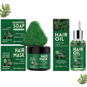 Usman Grass Hair Treatment Hair Care Set, Hair Oil, Shampoo Bar and Hair mask Set – Helps Restore Shine and Hydration, Reducing Thinning Hair Loss with Leaf Of Oriental Arborvitae