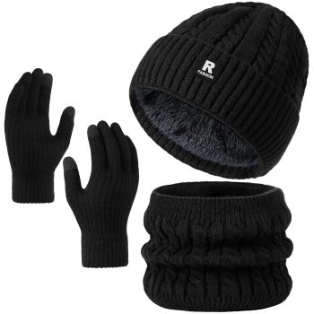 Winter Beanie Hat Scarf Gloves Set for Men Women, Slouchy Mens Winter Clothes Hats Neck Warmer Touchscreen Gloves