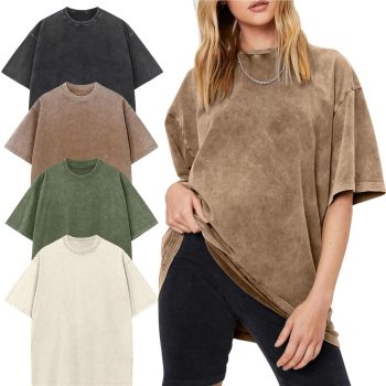 Yimoon 4 Pack Women’s Oversized T-Shirts Acid Wash Boyfriend Cotton Tee Shirt Loose Fit Vintage Unisex Streetwear Tops