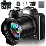 4K Digital Camera for Photography Travel, 56MP Autofocus Vlogging Camera for YouTube, 16X Zoom with 3″ 180°Flip Screen & Lens Hood, 32GB Card, Gift Ideas for Teens & Beginners
