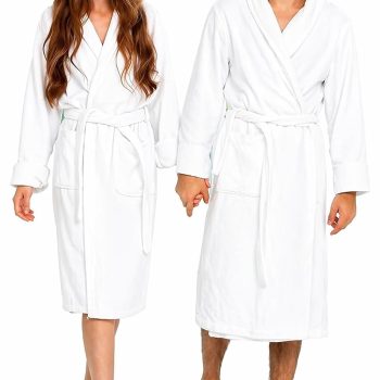 BIOLINEN 100% Cotton Terry Shawl Collar Bathrobe with Slippers