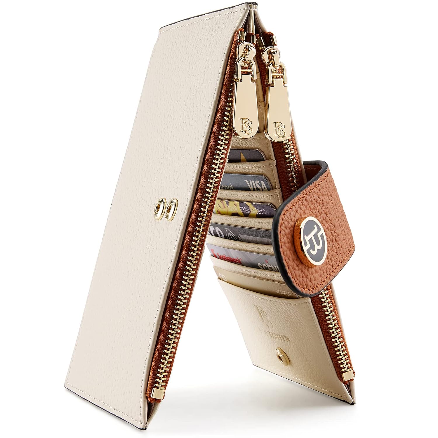 BOSTANTEN Leather Wallets for Women Large RFID Blocking Slim Bifold Purse Card Holder with Zipper Pocket Beige Brown BOSTANTEN Leather Wallets for Women Large RFID Blocking Slim Bifold Purse Card Holder with Zipper Pocket Beige Brown