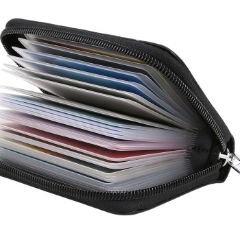 Easyoulife Genuine Leather Credit Card Holder Zipper Wallet With 26 Card Slots