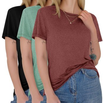 GAYHAY 3 Pack Womens T-Shirts – Short Sleeve Spring Summer Tops Crew Neck Trendy Casual Work Soft Basic Tees for Ladies 2026
