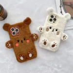 Korean 3D Cartoon Bear Fluffy Plush Couple Phone Case For iPhone 17 Air 16 15 14 13 12 11 Pro Max Shockproof Protective Cover – AliExpress 202192403