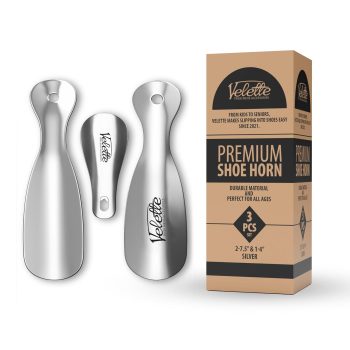 Velette 3-Pack Metal Shoehorn &ndash; 2 Set 7.5&Prime; Long Shoe Horn,1 Set 4&Prime; Travel Shoe Horn for Kids, Men & Women &ndash; Shoes Helper, Spoon, Travel Size Shoehorn for Boots, Shoes, Sneakers,&hellip;