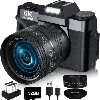 VJIANGER 2026 Upgrade 6K Digital Camera for Photography 64MP Vlogging Camera for YouTube with WiFi, 180&deg;Flip Screen, 16X Digital Zoom, 52mm Lens, 32GB Micro SD Card, 2&hellip;