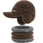 Winter Hat with Ear Flaps for Men, Beanie with Brim Hat Scarf Set, Warm Fleece Lined Skull Cap Neck Warmer for Women