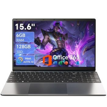 15.6 Inch Laptop with AI, Office 365, 6GB RAM 128GB SSD, Quad-Core Processor, Win 11 Home Laptops Computer, IPS FHD, 180°Viewing, Type-C, WiFi 5, BT4.2, Portable Thin Laptops -…