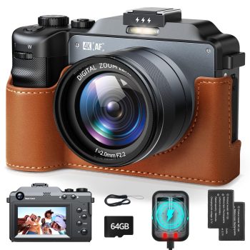 4K Digital Camera for Photography, 64MP Autofocus Vlogging Camera with Dual Lens 18X Zoom, 3″ LCD Screen, Built-in Flash, Compact Point and Shoot Travel Camera with 64GB Card, 2…