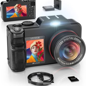 5K-Digital-Cameras for Photography: 2026 Upgrade 80MP 3.5″+2″ Dual Screen for Self-Framing 18X Zoom Autofocus Vlogging Camera for YouTube/Content Creators/Beginners/Travel, 32GB…