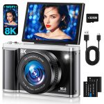 8K Digital Camera for Photography with WiFi 96MP Autofocus Vlogging Camera for YouTube Video 3.5” 180°Flip Screen 20X Zoom Anti-Shake Compact Point and Shoot Cameras for…