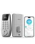 DESLOC C100 Plus Built-in WiFi Smart Lock, Keyless Entry Door Lock with Display, Keypad Deadbolt for Front Door, App Remote Control, Anti-Peeping Password, BHMA Grade 3, Silver