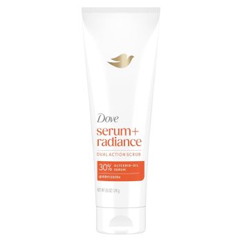 Dove Serum + Radiance Body Scrub with 30% Glycerin‑Oil Serum & Golden Jojoba for Smooth, Radiant Skin 8.5 OZ