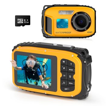 Floating Underwater Camera for Kids, Waterproof Digital Camera with 32GB Card, 48MP 4K Portable Snorkeling Camera for Pool Beach, Lightweight Rechargeable Floating Action…