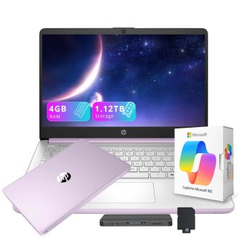 HP Stream 14″ HD Laptop with AI Copilot for Student & Business, Intel Processor N150, 4GB RAM, 1.12TB Storage (128GB UFS + 1TB Docking Station), 1 Year Office 365, Wi-Fi 6, Win…