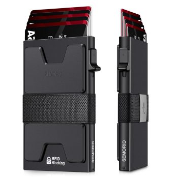SEMORID Slim Aluminum Card Holder Wallet for Men, Durable Expandable Backplate, RFID Blocking Minimalist Metal Pop Up Wallet, Holds 12+ Cards Plus Cash