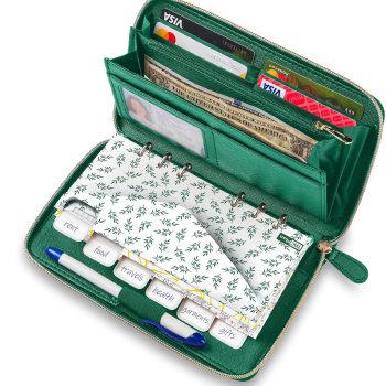 Three Way Cut Cash Envelope Wallet Emerald Green All in One Budget System RFID Blocking with 12x Tabbed Envelopes 12x Monthly Budget Cards 1x Yearly Budget Planner Sheet…