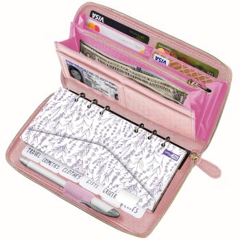 Three Way Cut Cash Envelope Wallet Pink All in One Budget System RFID Blocking with 12x Tabbed Envelopes 12x Monthly Budget Cards 1x Yearly Budget Planner Sheet Complete Money…
