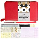 Three Way Cut Cash Envelope Wallet Red All in One Budget System RFID Blocking with 12x Tabbed Envelopes 12x Monthly Budget Cards 1x Yearly Budget Planner Sheet Complete Money…