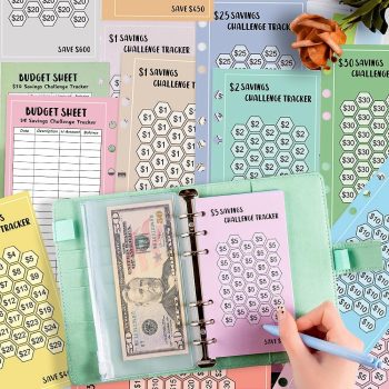 48 Sheets 100 Envelopes Money Saving Challenge Binder Trackers, 6 Ring A6 Binders Savings Challenge Trackers Cards for Budget Planner, Multiple Budget Sheets for Cash Stuffing