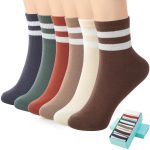 SISOSOCK Quarter Crew Cotton Socks for Women Striped Athletic Casual Breathable Socks 6 Pairs with Gifts Box