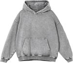 Womens Vintage Oversized Hoodie Acid Wash Heavyweight Cotton Sweatshirt Unisex Couples Men Baggy Pullover Hoodie